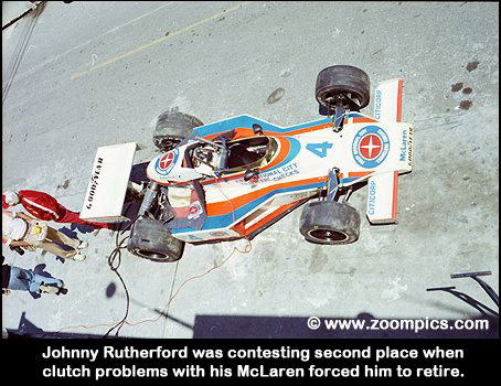 The McLaren/Cosworth of Johnny Rutherford was forced to retire with clutch problems.
