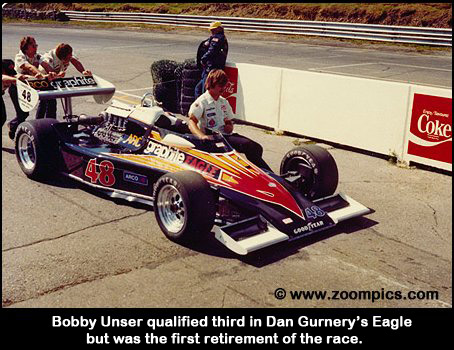 Bobby Unser won the first USAC Champ car race at Mosport in 1967 but was a DNF in 1978.
